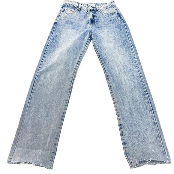 Superdown Vintage Wash Straight Leg Denim Jeans Raw Hem Size 28 - Picture 2 of 10